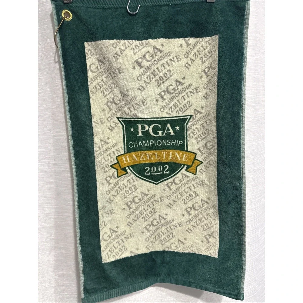 PGA Championship Hazeltine 2002 Green & Beige Cotton Golfbag Towel with Clip